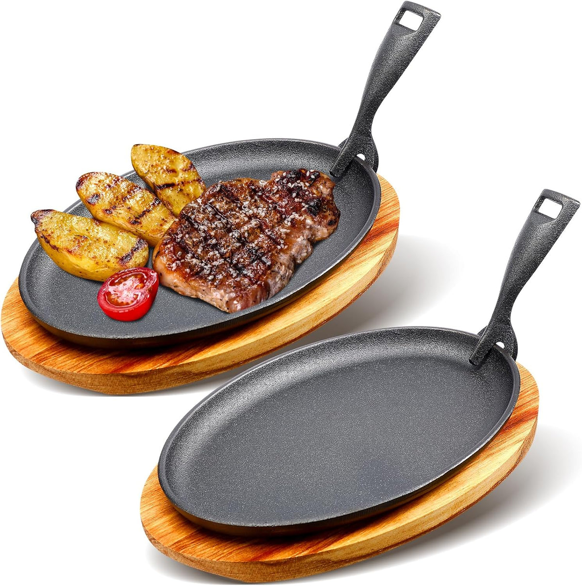 FoldTier - Juego de 2 sartenes de hierro fundido para fajita de 10.63 x