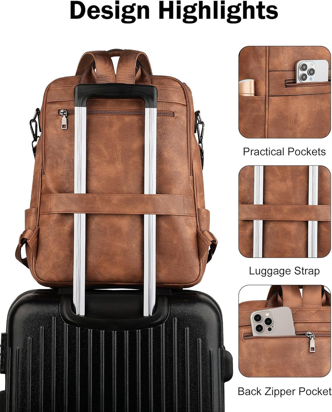 FADEON Mochila para computadora portátil para mujer, mochila de via...