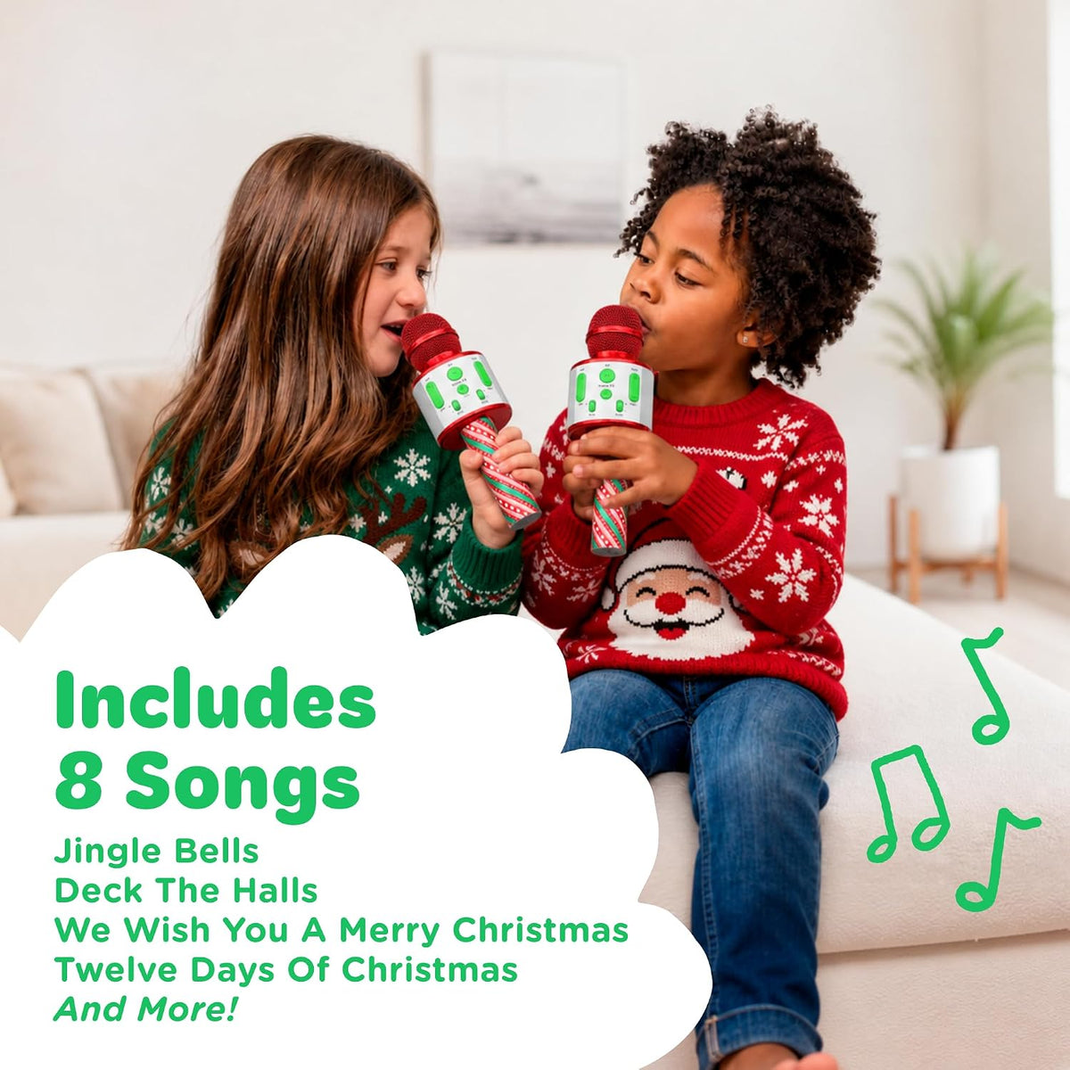 Move2Play, Micrófono de Karaoke de Navidad | Incluye canciones precargadas y Bluetooth | Juguete para niños de todas las edades 2, 3, 4, 5, 6+ años | Niñas, niños y bebés | Regalo para Calza de Santa