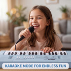 Piano infantil de 37 teclas con micrófono, teclado de música, azul
