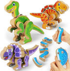 Coogam Construye Tus Propios Dinosaurios de Juguete, Set de Juego de Construcción de Dinosaurios que se Ensamblan, Constructor de Dinosaurios STEM de Madera Desmontable, Juguete de Construcción