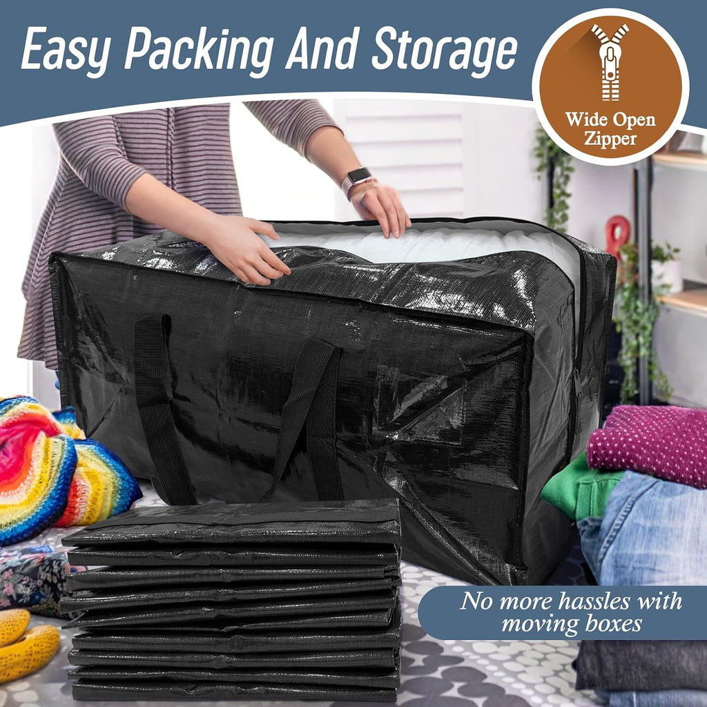 6 paquetes de bolsas de almacenamiento extra resistentes y extra grandes para mudanzas con cremalleras fuertes y asas cómodas, bolsas de almacenamiento para ropa resistentes y duraderas, contenedores