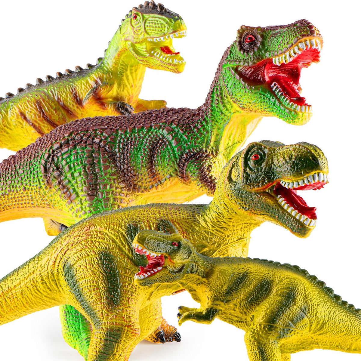 BABOY Figuras de juguete de dinosaurio T-Rex de goma suave, interior relleno de algodón PP, diseño realista, materiales seguros, resistente a caídas y golpes, juguete suave de alta resistencia para