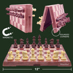 Juego de ajedrez de viaje magnético para niños y adultos. Juego de mesa de ajedrez portátil de 12 x 12 pulgadas para principiantes y jugadores avanzados. Juegos de ajedrez para adultos con 2 reinas adicionales y 2 bolsas de almacenamiento para piezas de