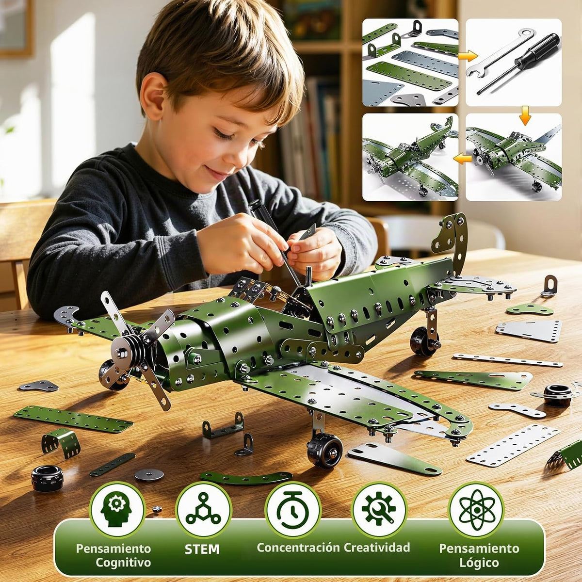 Kits de avión modelo de metal, proyectos STEM para niños de 8 a 12 años, juguetes educativos de construcción, modelo de avión de metal para niños y niñas de 8, 9, 10, 11, 12 años