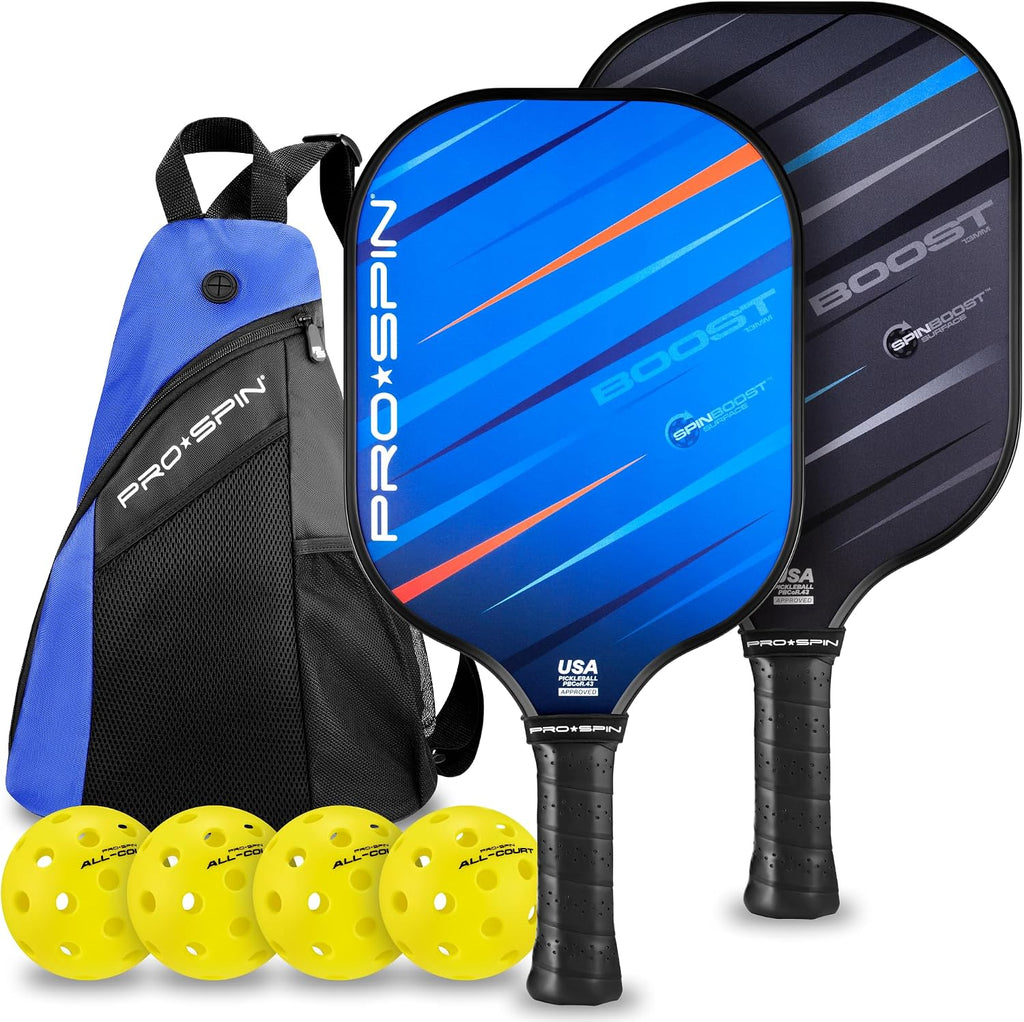 PRO-SPIN BOOST Paletas de Pickleball (Set de 2 o 4) con Pelotas para Todas las Superficies y Bolsa