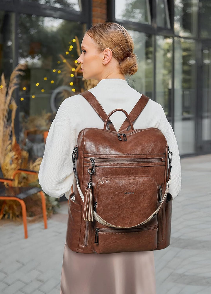 Mochila Shrrie de cuero vegano para computadora portátil de 14 pulg...