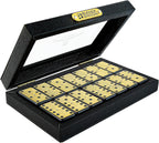 Bucher&Rossini Juego de dominó de superficie de metal doble 6 para adultos y niños – Juego de dominó clásico de 28 piezas de superficie de metal dorado, idea de regalo para jugadores de dominó o noche de juego familiar