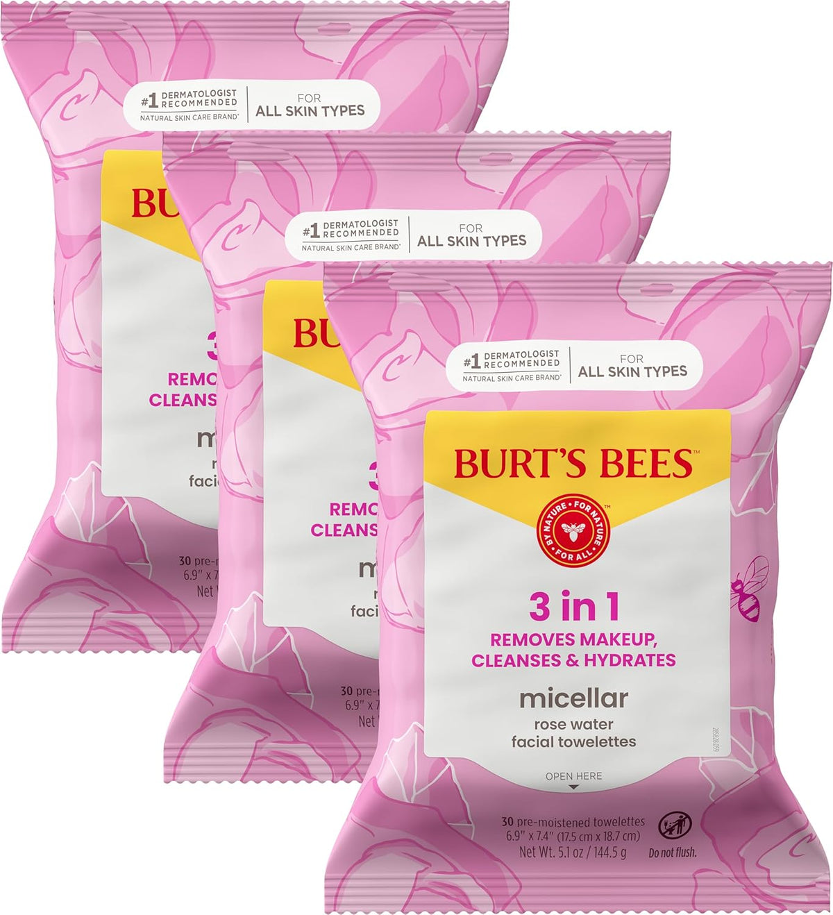 Burts Bees - Toallas faciales micelar de agua de rosas, 100% tela a...