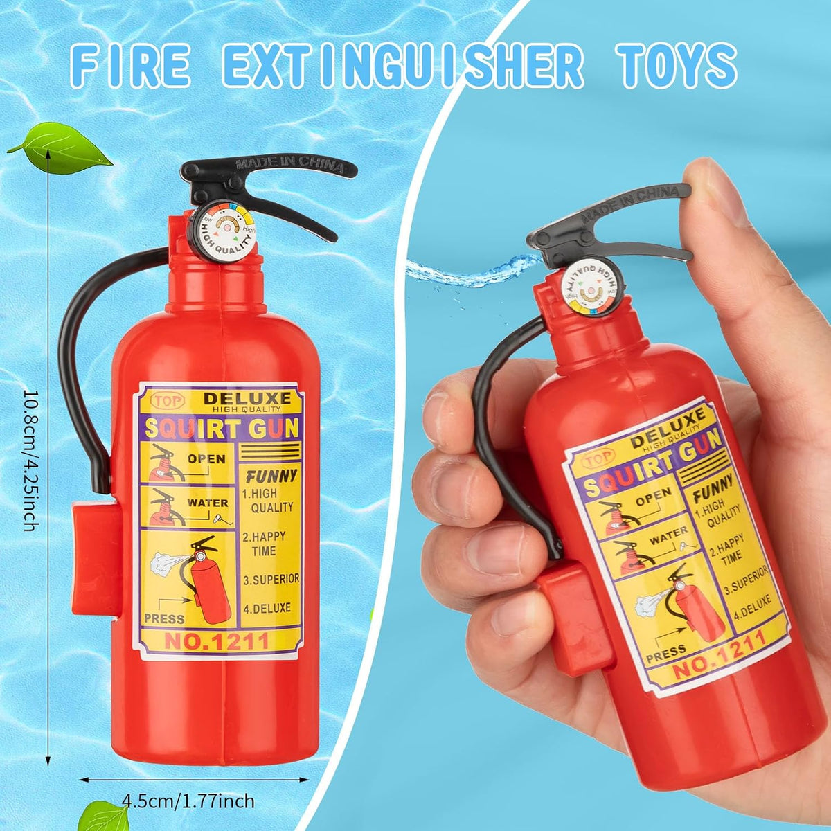 50 piezas de extintor de incendios de 4 pulgadas, juguetes realistas de bombero, divertidos chorros para fiesta, regalo de verano, piscina, playa, al aire libre, accesorios de cosplay para niños y niñas