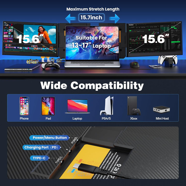 CIDETTY Extensor de pantalla portátil con conexión de cable, monito...