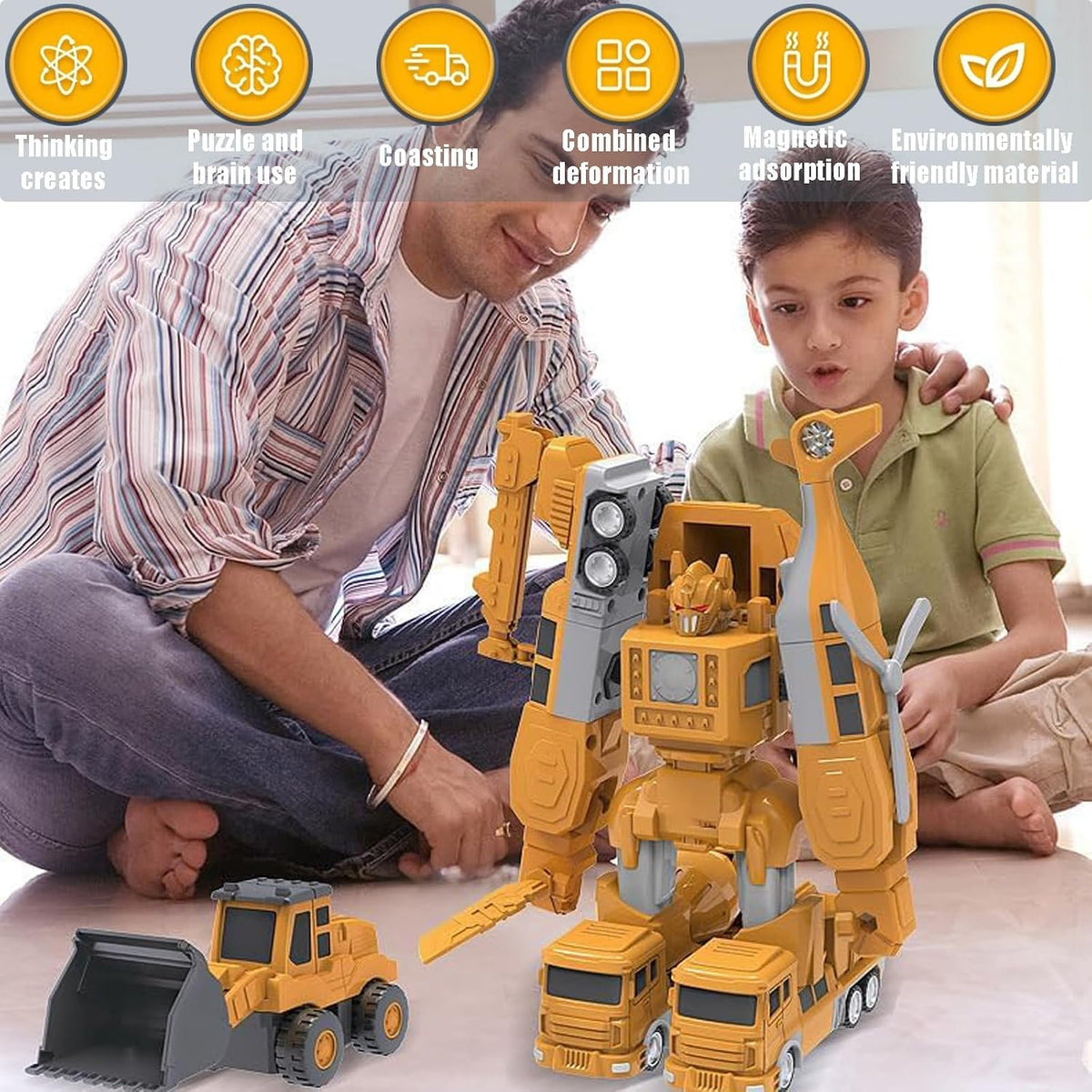 Conjunto de Vehículos de Construcción con Imanes, Vehículos de Ingeniería Magnéticos Ensamblados, Bloques Magnéticos para Niños de 3-5 y 4-8 años, Juguetes de Actividades al Aire Libre para Niños