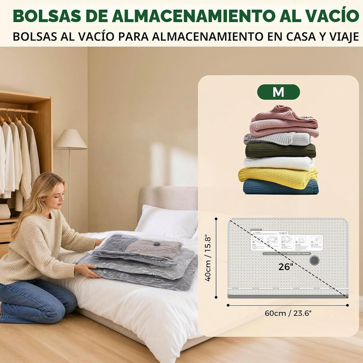 Bolsas de almacenamiento al vacío con bomba digital inalámbrica - 10 Medianas