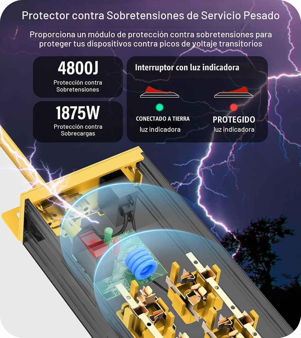CCCEI Cable de extensión largo de calibre 12 con múltiples tomas, amarillo