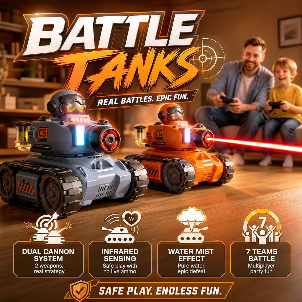Juego de 2 tanques de batalla RC con control remoto para niños