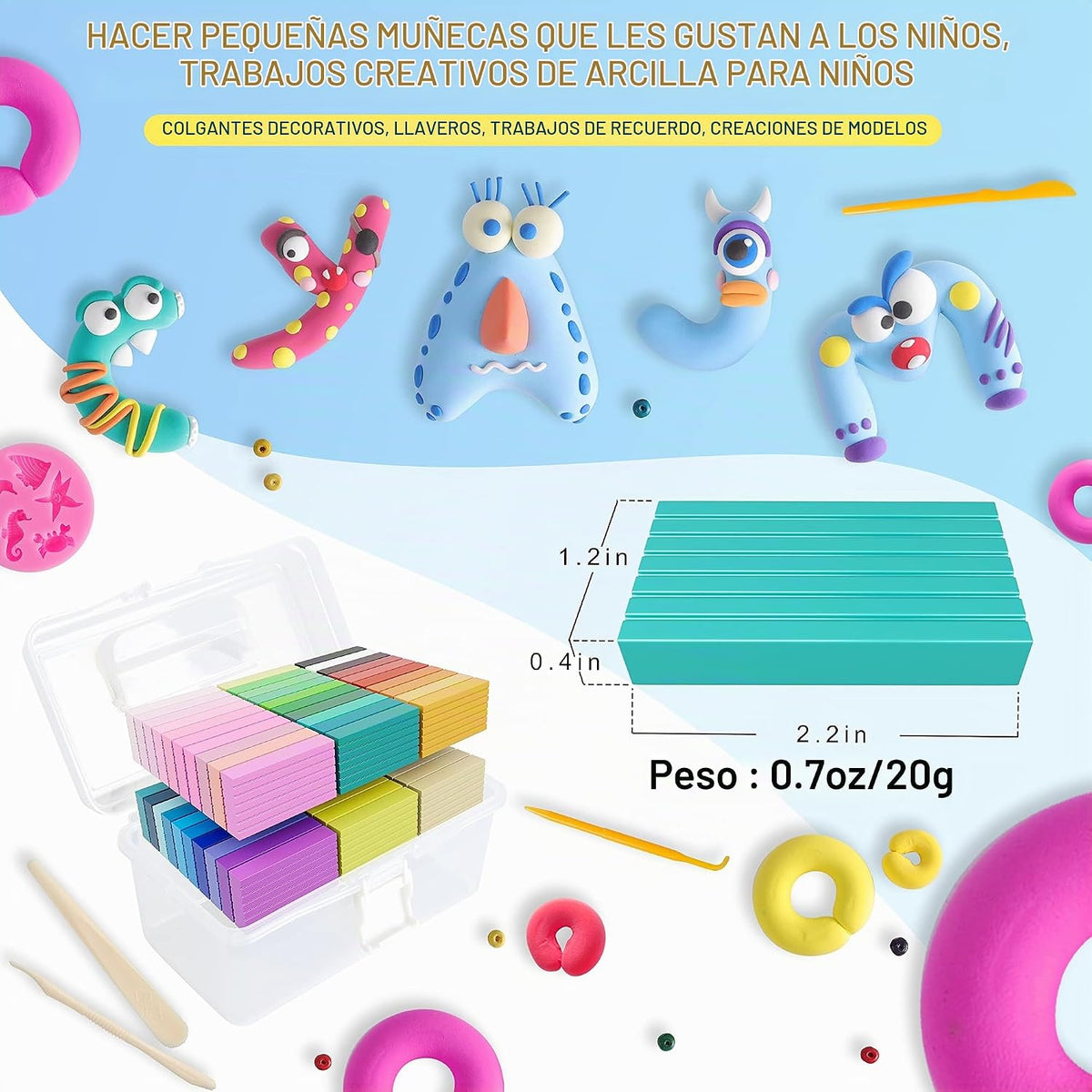 60 Colores Kit de Arcilla para Repostería al Horno, Individualmente Empacado