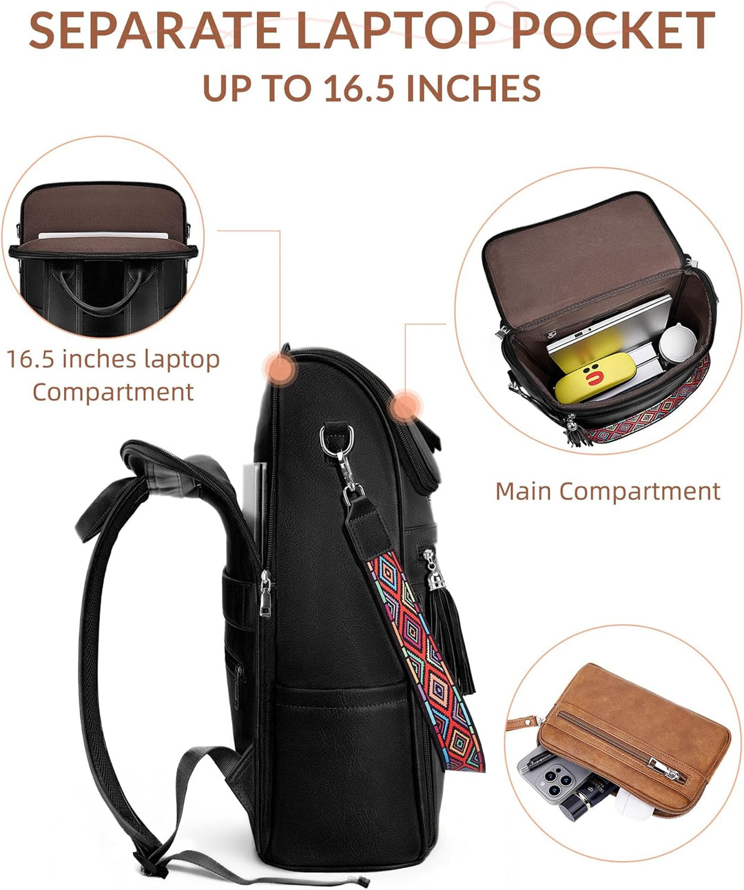 SYTRAH - Mochila de cuero para laptop para mujer, Bolso de laptop d...