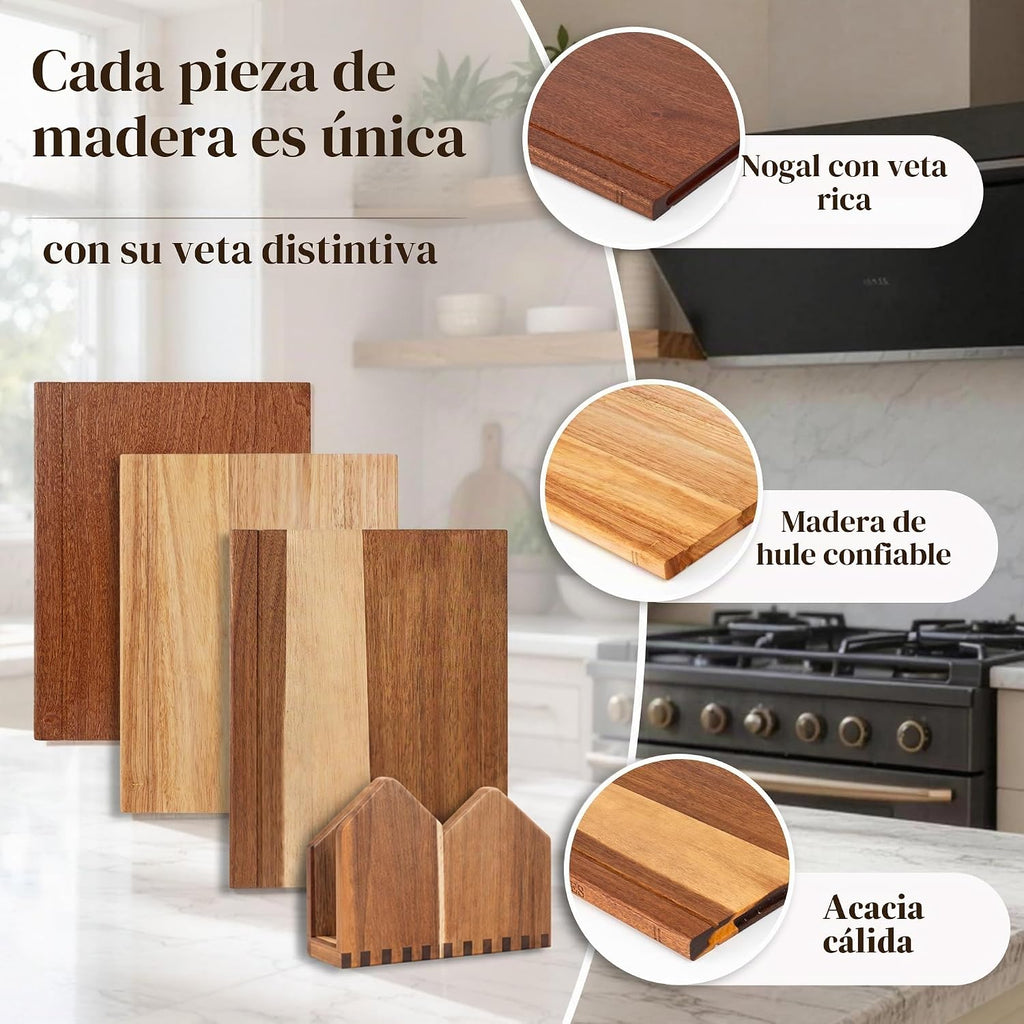 Juego de tablas de cortar libros con soporte de madera para cocineros