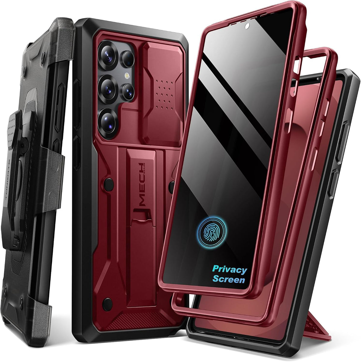 TONGATE - Funda para Samsung Galaxy S24 Ultra, 2 marcos frontales y soporte, color granate