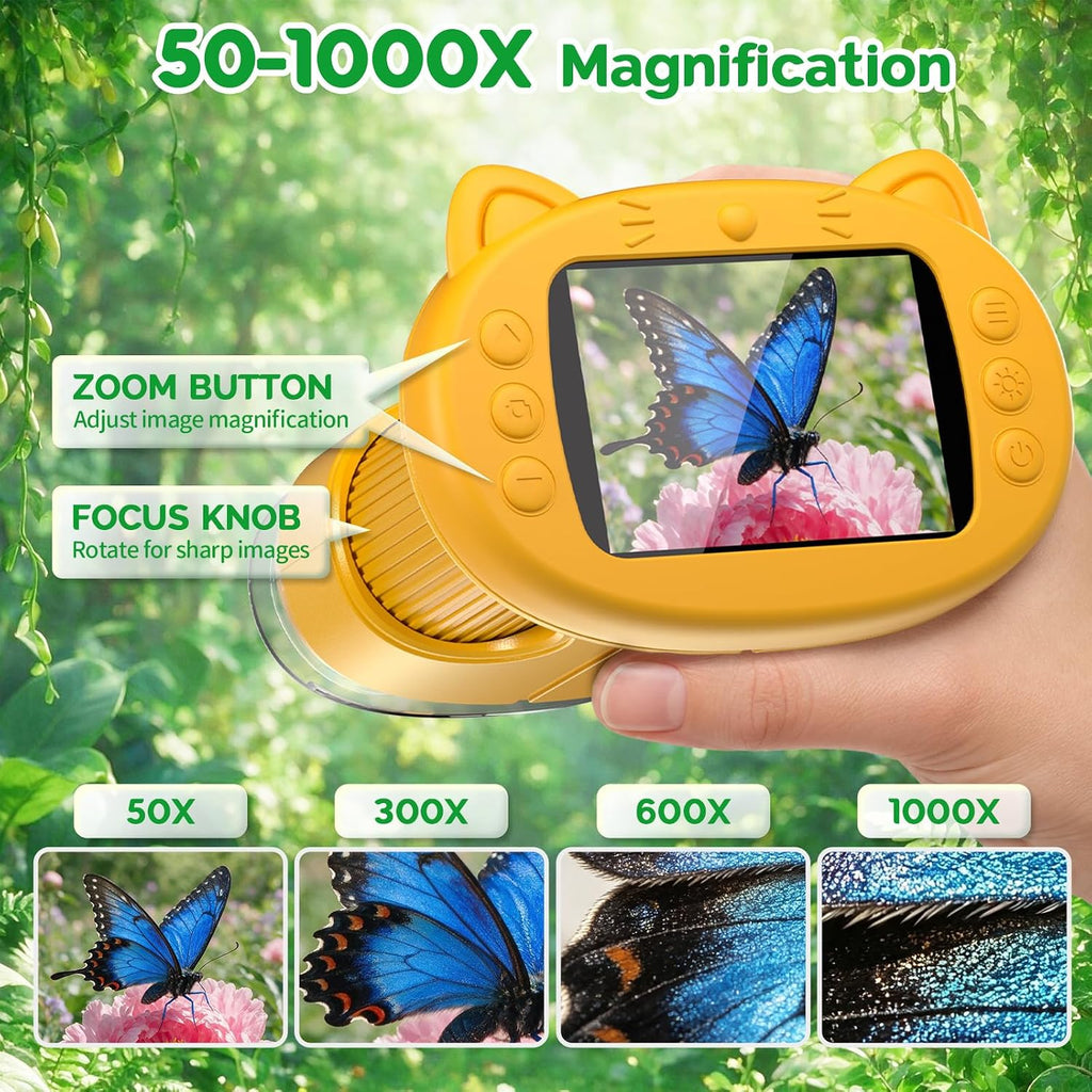 Microscopio para niños: Microscopio de bolsillo portátil 1000X para fotos y videos, kits de ciencia portátiles, juguetes STEM, regalos de Navidad/cumpleaños para niñas y niños de 3 a 12 años (naranja)