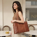 S-ZONE Bolso de mano de cuero para mujer, bolsos grandes de hombro para viajes de trabajo, bolsos de cuero genuino, patrón de rosas
