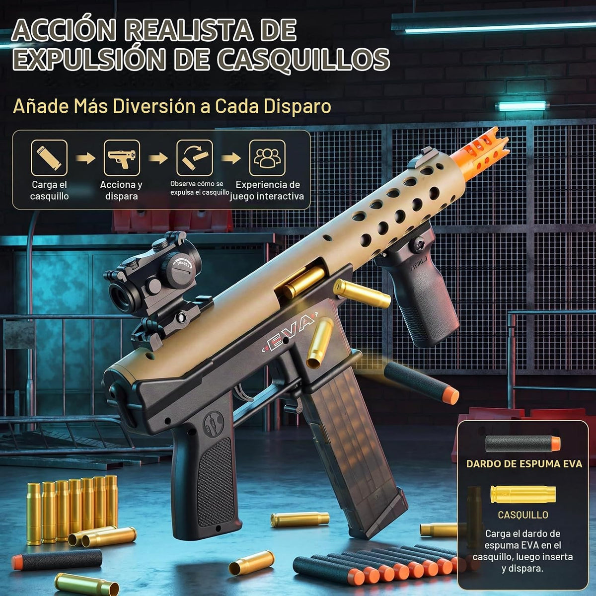 Submáquina de juguete de bala suave, pistola de juguete de proyección, pistolas de espuma realistas, dardos falsos para patio trasero, juego de disparos al aire libre para niños, adolescentes y