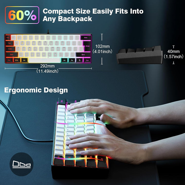 Snpurdiri - Teclado RGB de 60 % con cable, retroiluminado, ultracom...