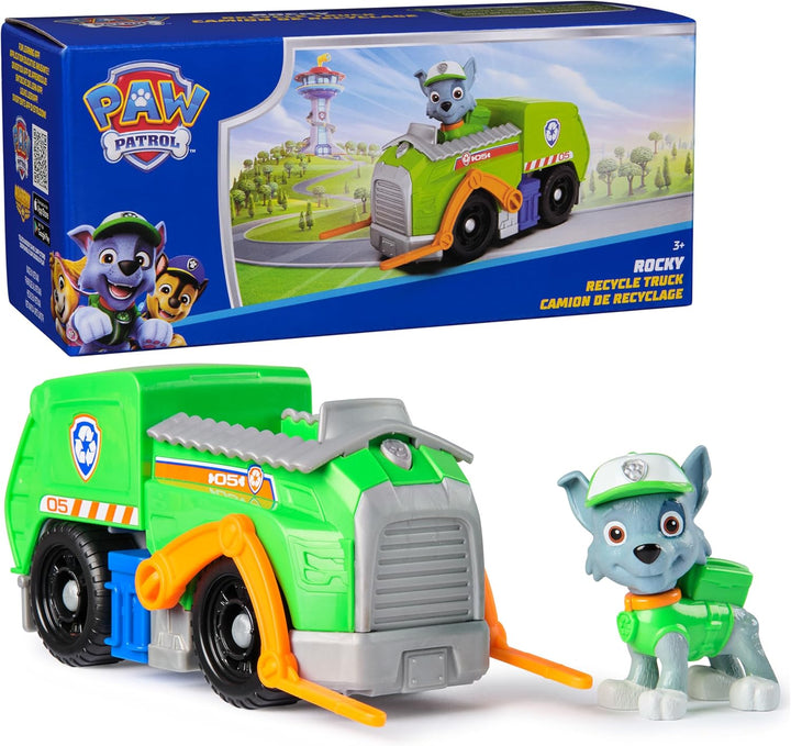 PAW Patrol, Camión de reciclaje de Rocky, juguete con figura de acc...