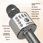 BONAOK - Micrófono inalámbrico Bluetooth Karaoke, 3 en 1; máquina altavoz de micrófono de karaoke portátil de mano para fiesta de cumpleaños en casa para todos los teléfonos inteligentes Q37 (Gris