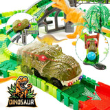 BEMITON Pista de autos de carreras de juguetes de dinosaurios, crea...