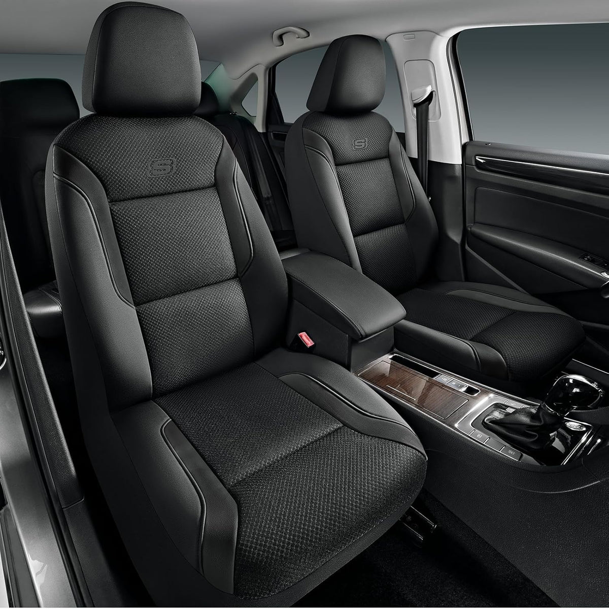 Skechers Fundas de asiento de espuma viscoelástica, fundas de asiento de automóvil gruesas de malla fresca para asiento de automóvil, compatibles con bolsas de aire
