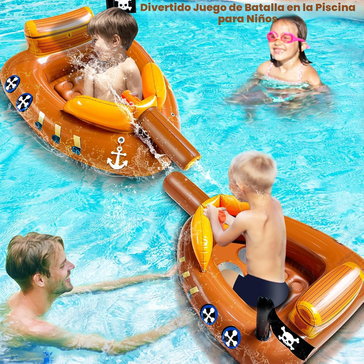 La piscina inflable del barco pirata flota los niños 3-11 años con el arma