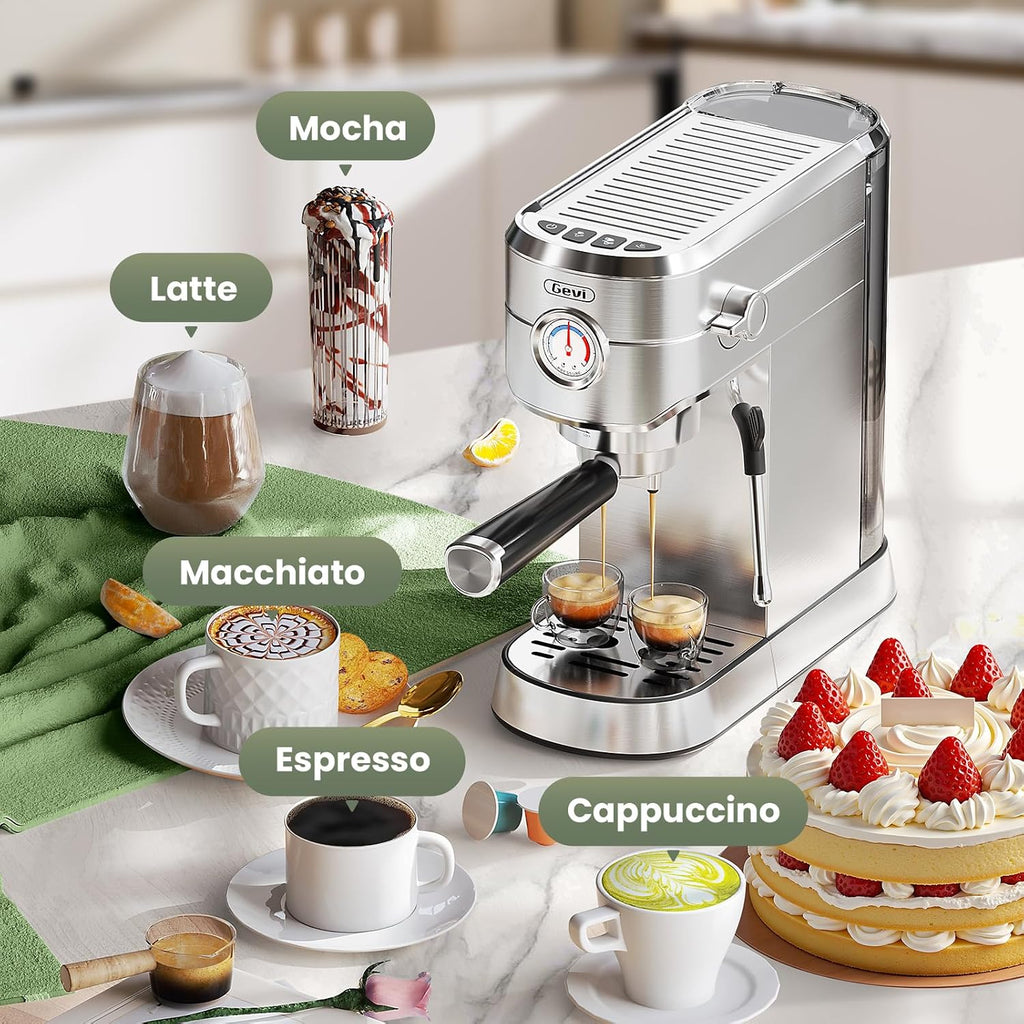 Gevi Máquina compacta de café expreso de 20 bar para el hogar, cafetera de