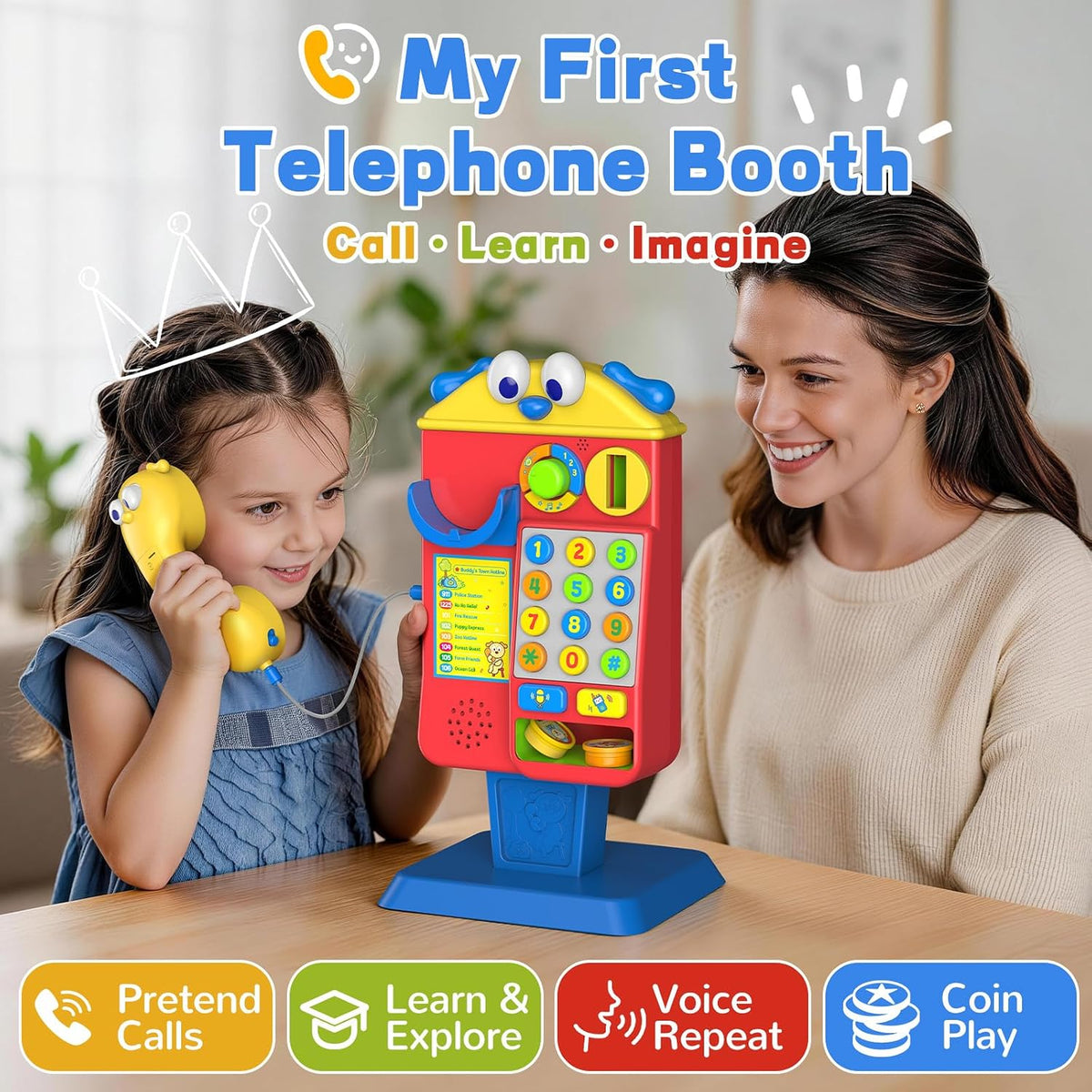 Cabina telefónica de juguete musical para niños pequeños de 1 a 3 años