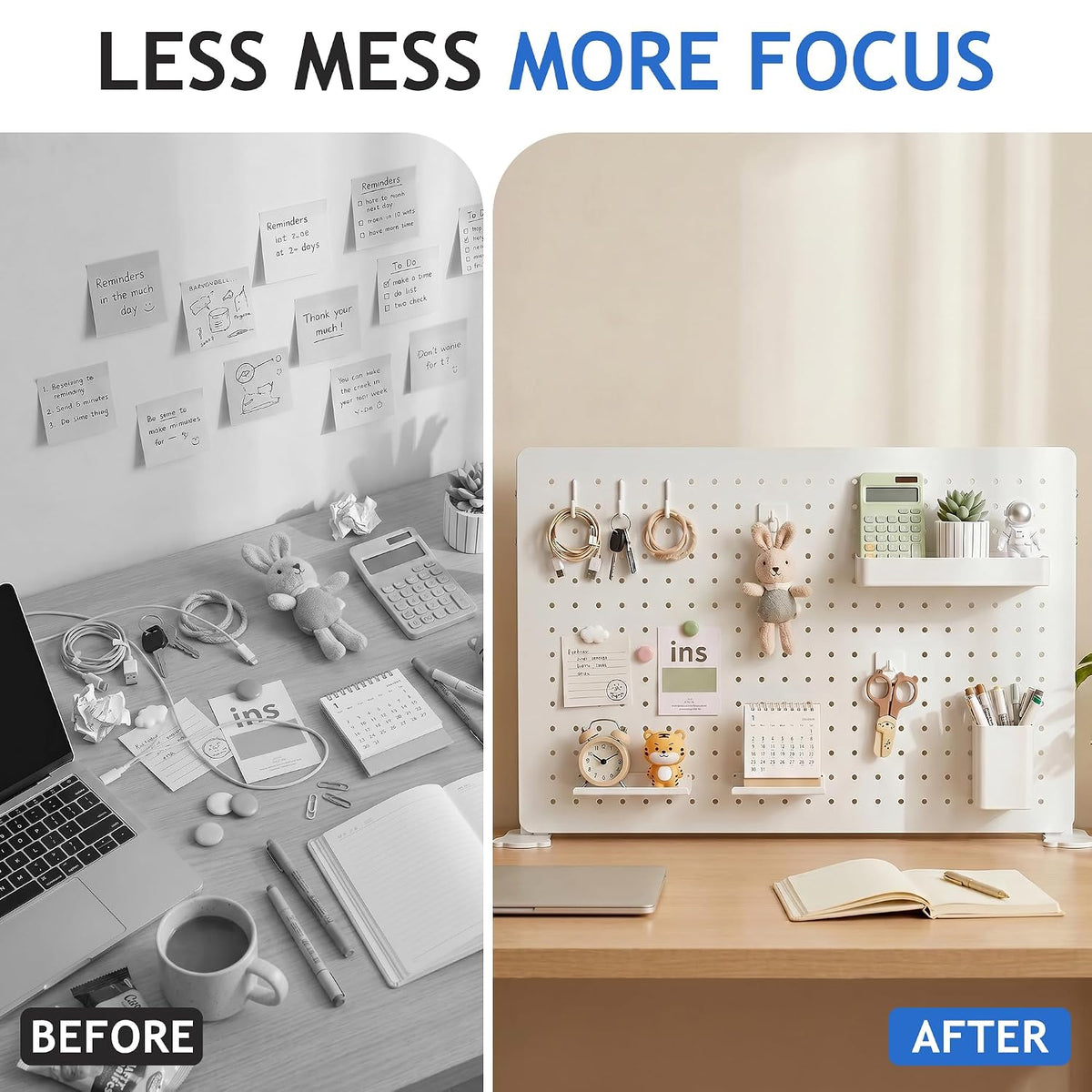 Organizador de escritorio con tablero perforado blanco, 23.62 x 15.75 in con ganchos
