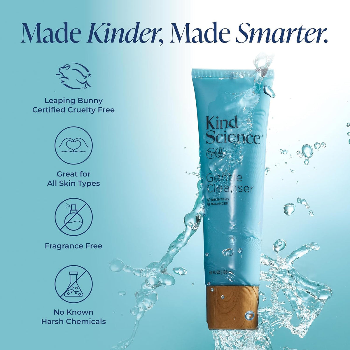 Kind Science Limpiador facial suave, lavado facial para mujeres y r...
