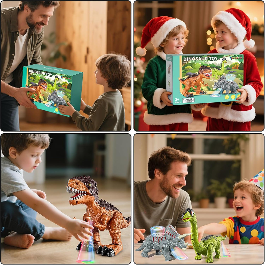 Paquete de 3 juguetes de dinosaurios caminantes para niños