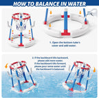 Juego de aro de baloncesto y lanzamiento de anillos 2 en 1 para piscina, base estable antipunta, incluye 4 pelotas de baloncesto, 8 anillos/bomba de bomba, juguetes flotantes de verano para piscina