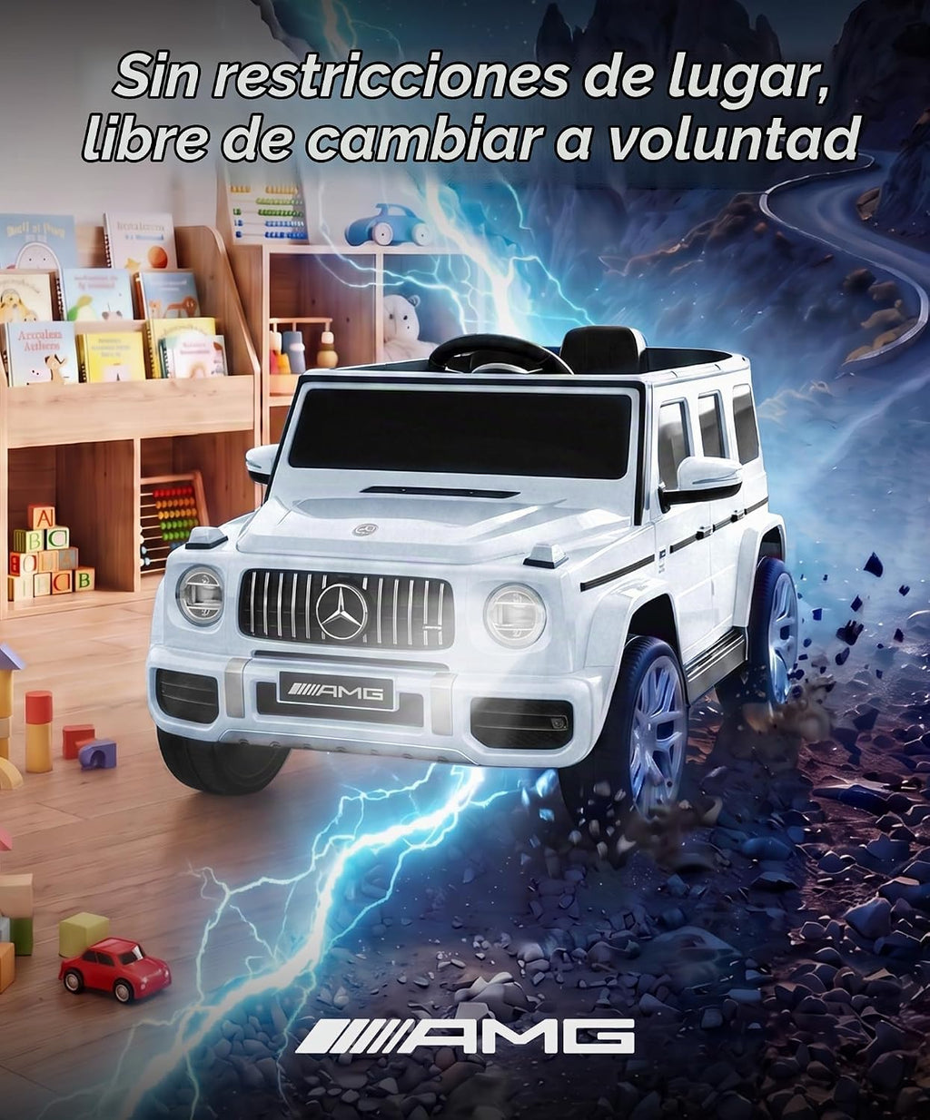 Mercedes-Benz AMG G63 - Coche eléctrico con licencia para niños, auto de paseo con control de padres, auto eléctrico G Wagon para niños, arranque suave, aviso de batería baja, Bluetooth, luces