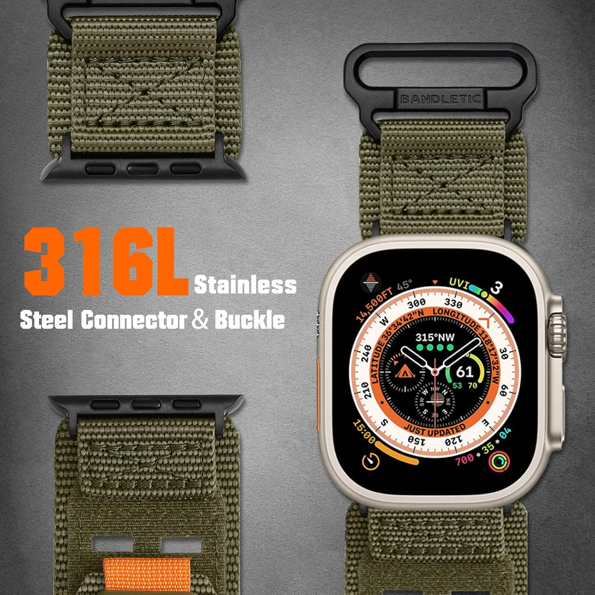 Bandletic Correa táctica ancha de nailon compatible con Apple Watch