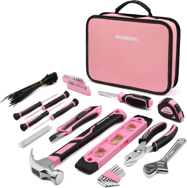WORKPRO Juego de herramientas rosa - 100 piezas Kit de herramientas...