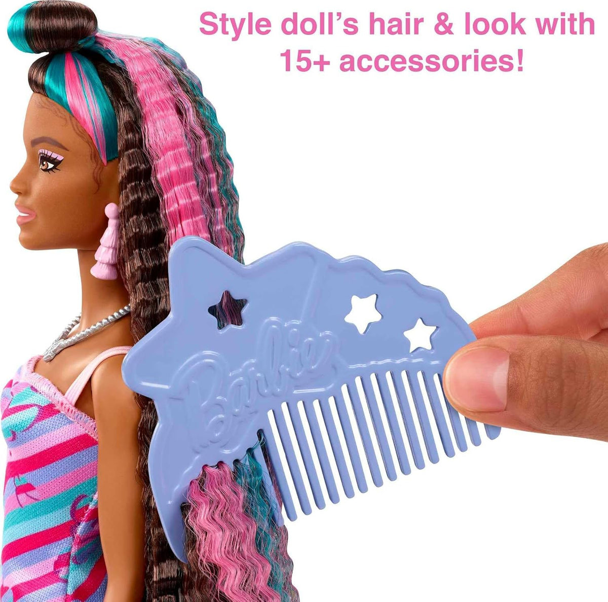 Barbie Muñeca Totally Hair, temática de mariposa con cabello de fan...