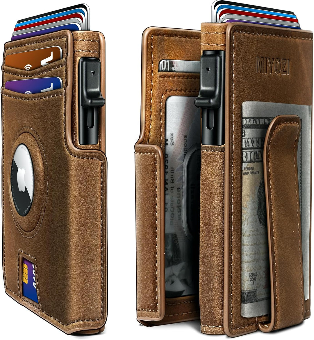 Miyozi - Billetera Airtag para hombre, con clip de dinero, estuche...