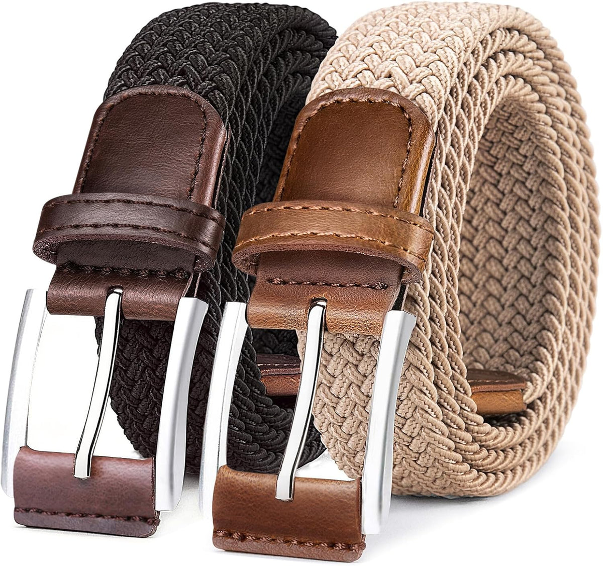 BULLIANT Cinturón para hombre, paquete de 2, elástico, trenzado, pa...