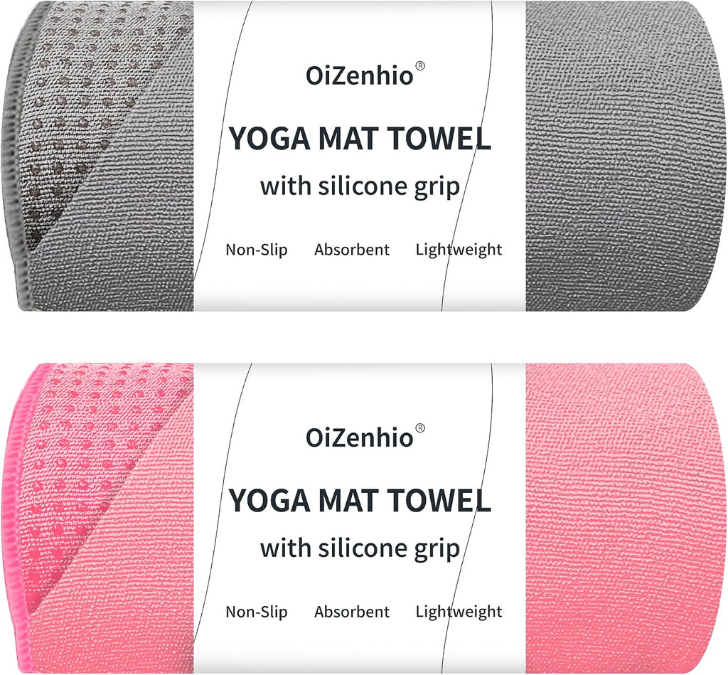 Paquete de 2 toallas antideslizantes para esterilla de yoga caliente con puntos de agarre, 72 x 24 pulgadas, toalla de microfibra súper absorbente para yoga caliente, pilates, entrenamiento