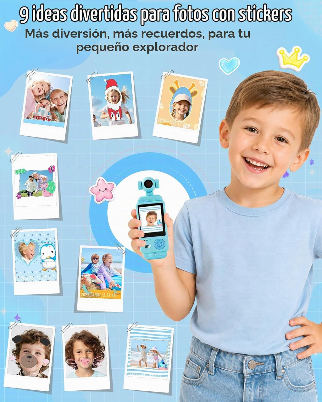 Cámara de mano para niños, cámara digital HD de 44MP 1080P para niños