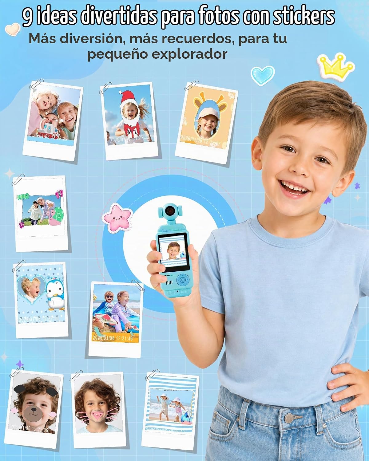 Cámara de mano para niños, cámara digital HD de 44MP 1080P para niños