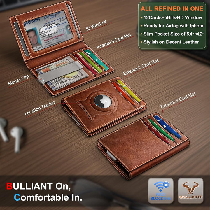 BULLIANT Billetera Airtag para hombre, delgada con clip para dinero...