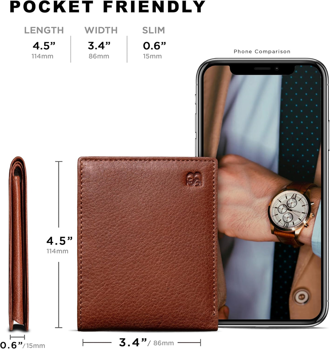 SERMAN BRANDS Cartera de cuero de grano completo para hombre, bloqu...