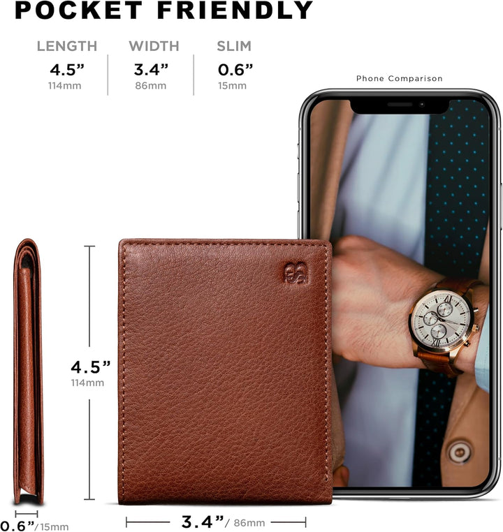 SERMAN BRANDS Cartera de cuero de grano completo para hombre, bloqu...